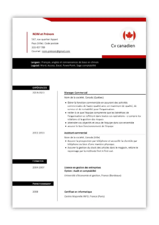 Exemple de Cv Canadien Gratuit 2023