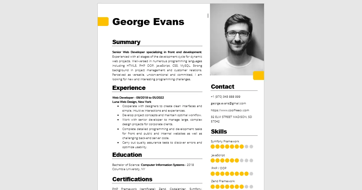 cv jaune gratuit