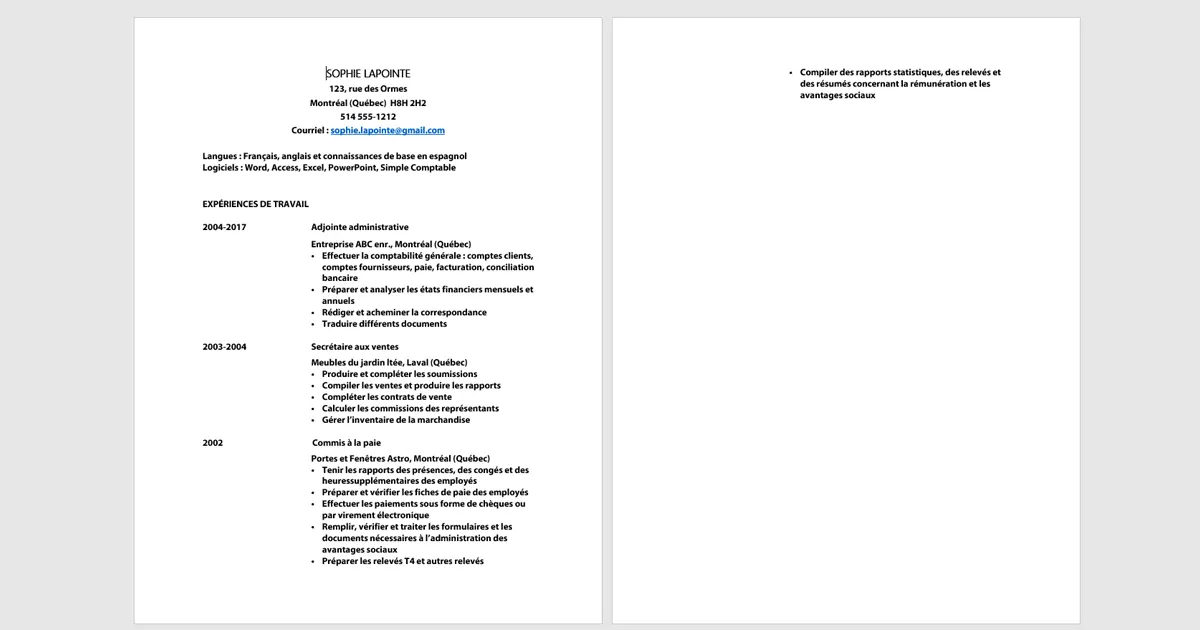 cv canadien officiel quebec modele chronologique