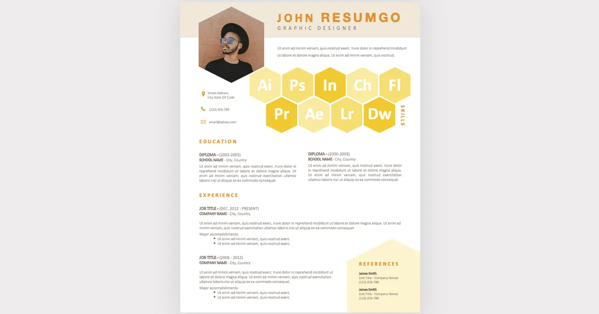 cv jaune et orange creatif moderne