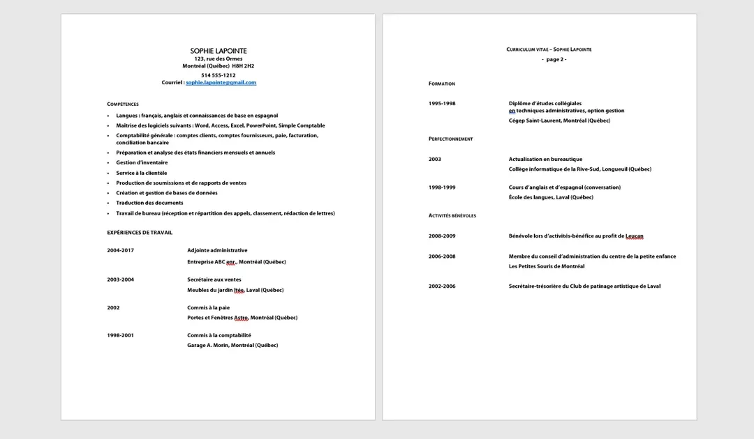 Modèle CV canadien officiel Québec – modèle compétences 