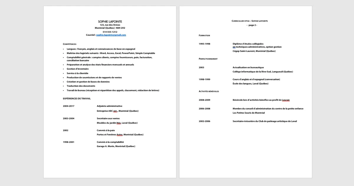 modele cv canadien officiel