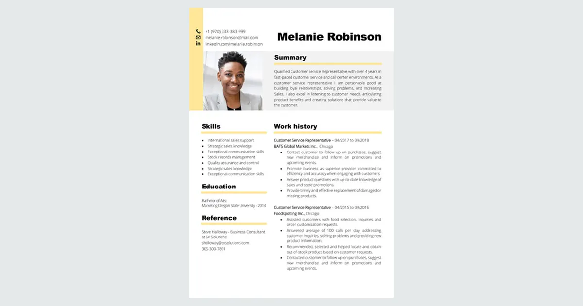 cv jaune claire noir